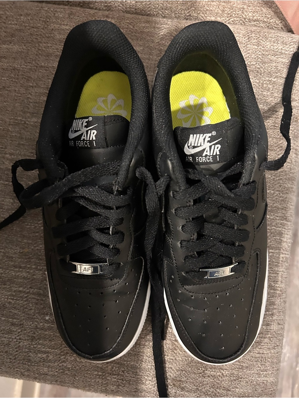 Nike Air Force 1 Women's Black Sneakers with Yellow Insoles